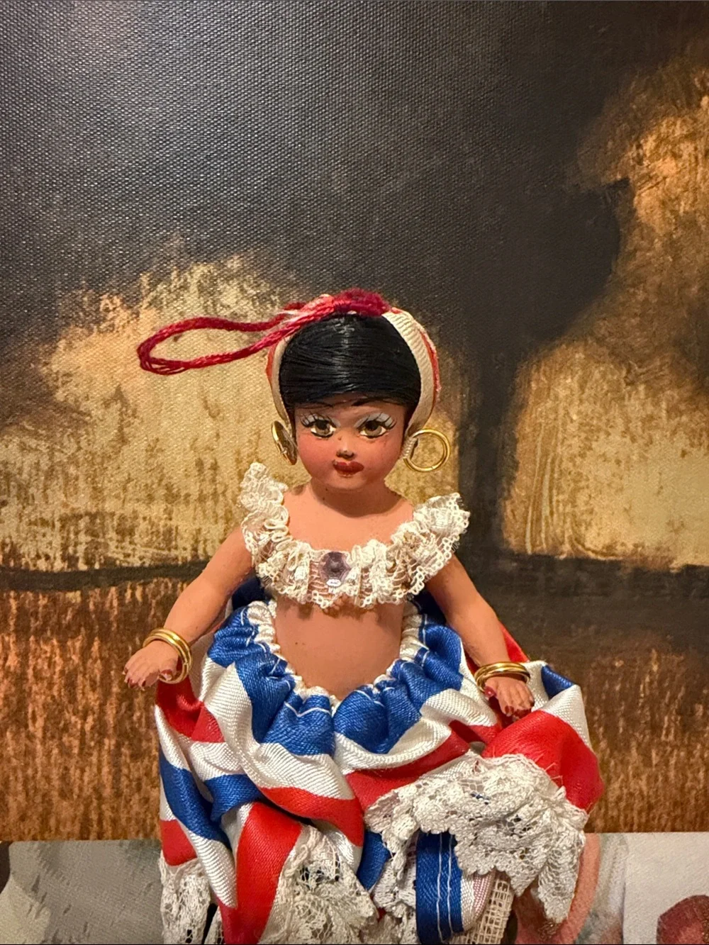 Handcrafted Brazilian Doll with Red, White & Blue Skirt